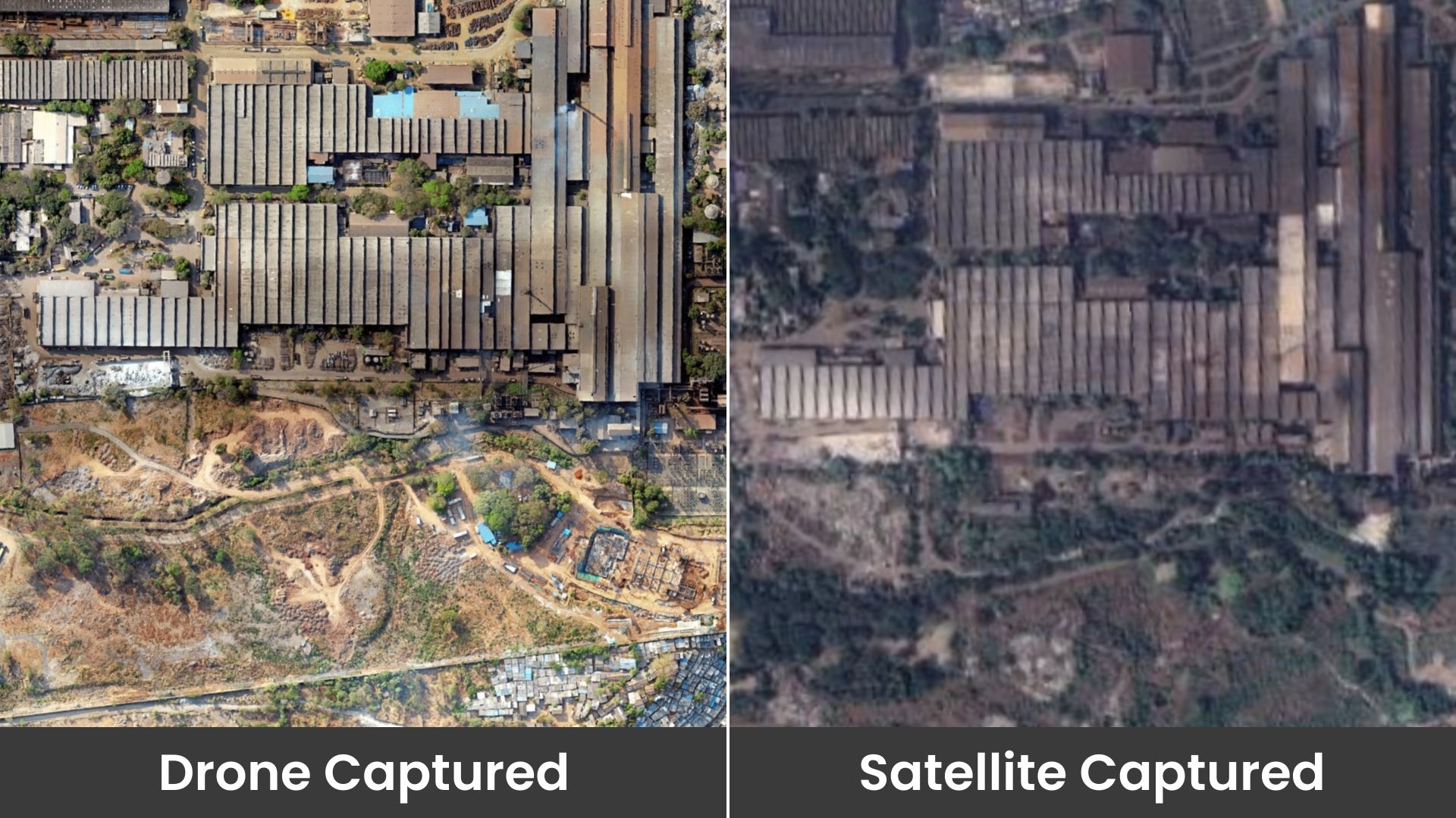  Image showing a comparison of quality between Drone imagery and Satellite imagery 