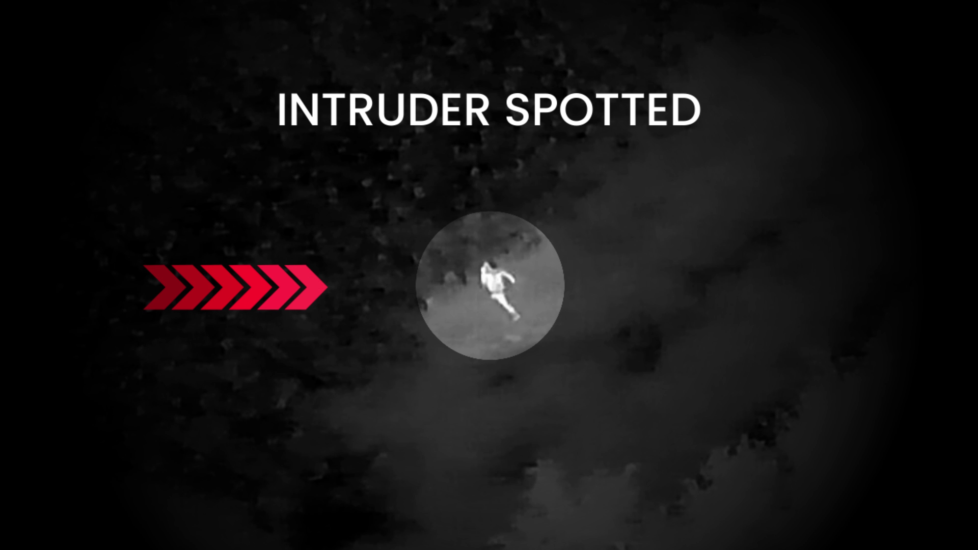 The image showcases the spotting of an intruder through night vision drone surveillance